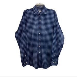 Peter Millar Crown Blue Plaid Button Up Shirt Men’s Large Long Sleeve Embroidery